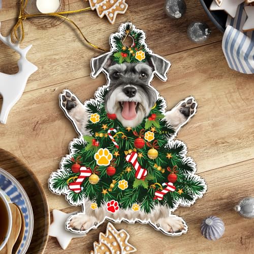 Schnauzer Christmas Tree Ornament - Festive Holiday Acrylic Dog Decor - Schnauzer Xmas Tree Variation