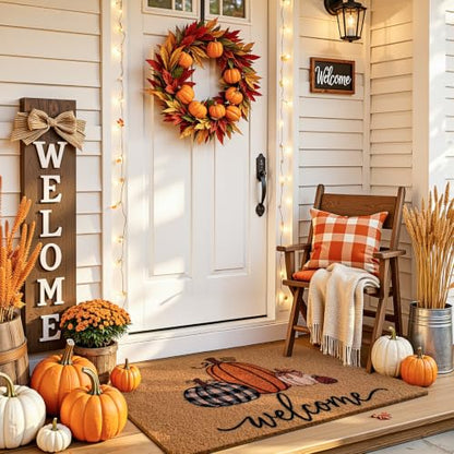 Fall Pumpkin Door Mat Welcome 17x29 Inches Non-Slip for Holiday & Thanksgiving