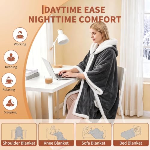 Garvee Wearable Heated Throw Blanket 50x60 Inch with Digital Controller - Dark Gray