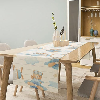 Blue Bear Cartoon Table Runner 13x36 Inch for Holiday Kids Party Decor Variation of W13 x L36