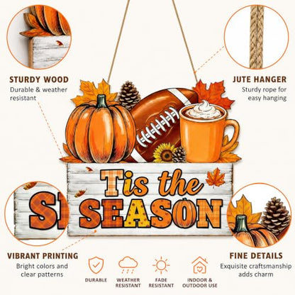 Fall Front Door Decor - Tis The Season Wooden Welcome Sign Hanging