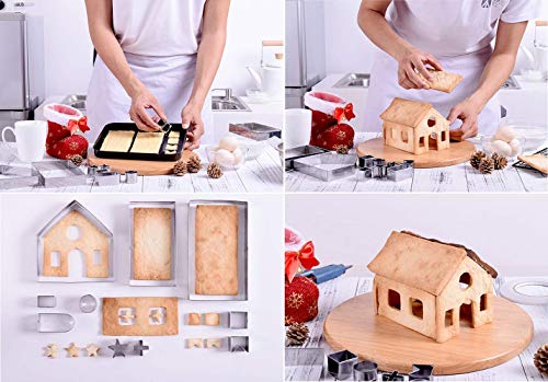(Set of 10) Christmas Gingerbread House Cookie Cutter Set - Food Safe Steel, Holiday Baking Kit for Kids & Families Variation of THIS listing