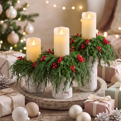 Christmas Candle Ring Set - 3.5 Inch / Festive Wreaths for Decor - 6 Pieces
