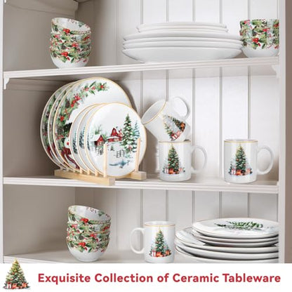 Christmas Snowman Dinnerware Set of 16 with Christmas Tree Variation