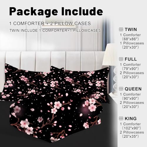 Full Size Floral Comforter Set - Pink Botanical Bedding, 3-Piece, Includes Pillowcases - Floral 06