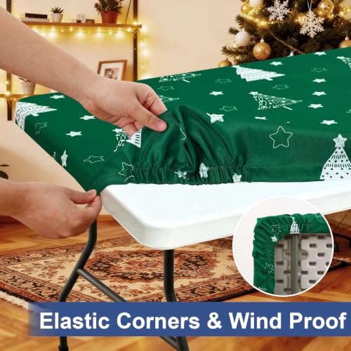 Homing 6 Foot Rectangular Elastic Fitted Table Cover with Water-Resistant Fabric - Green, 72" x 30"