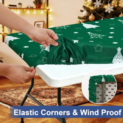 Homing 6 Foot Rectangular Elastic Fitted Table Cover with Water-Resistant Fabric - Green, 72" x 30"
