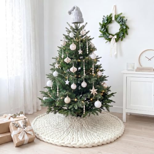 Christmas Tree Skirt Ivory White 48 Inch Chunky Knit Holiday Decor