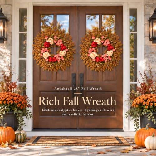 Agusbagli 28-Inch Fall Wreath with Eucalyptus & Hydrangea - Orange