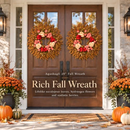 Agusbagli 28-Inch Fall Wreath with Eucalyptus & Hydrangea - Orange