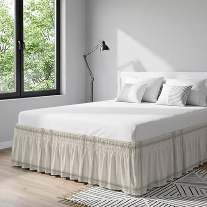 Queen Size Bed Skirt 16 Inch Drop Adjustable Elastic Wrap Gray Modern Ruffle