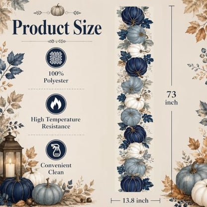 Fall Pumpkin Table Runner - Blue and White Thanksgiving Decor - Variation of Fall Pumpkin