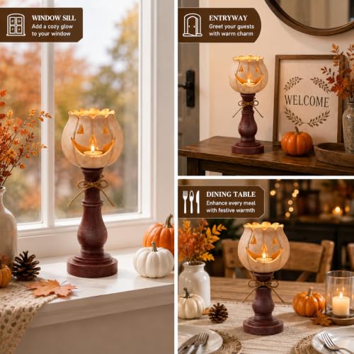 3PCS Pumpkin Tealight Candle Holder Set for Fall & Halloween Decor
