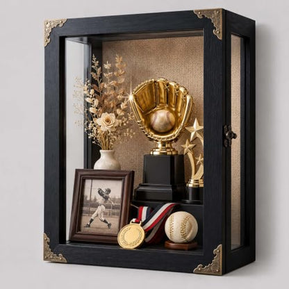 Rustic Black Deep Shadow Box Display Case - 11x15 Inch 3-Sided Glass