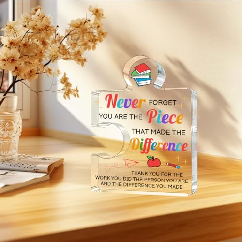Teacher Appreciation Acrylic Puzzle Gift - Than Made the Difference - 4x4 Inch