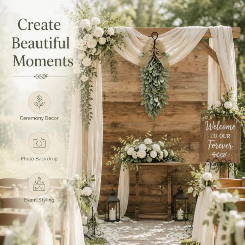 All-Season Farmhouse Flocked Lambs Ear Teardrop Swag with Burlap Bow, Rustic Door Decor