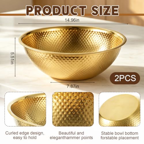 Gold Hammered Stainless Steel Beverage Tub Set - 2 Large 16.4 Qt Chiller Bins for Parties
