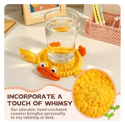 2PCS Crochet Coaster Set - Frogs and Ducks 3D Woven Drink Mats - Funny Home Decor