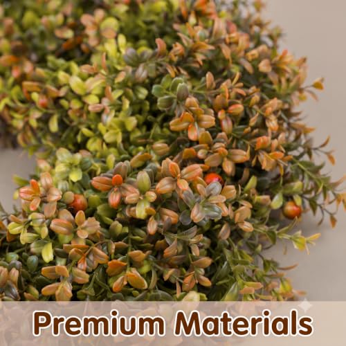 Boxwood Fall Wreath for Front Door - 24in Artificial Autumn Decor, Farmhouse Outdoor Seasonal Decoration