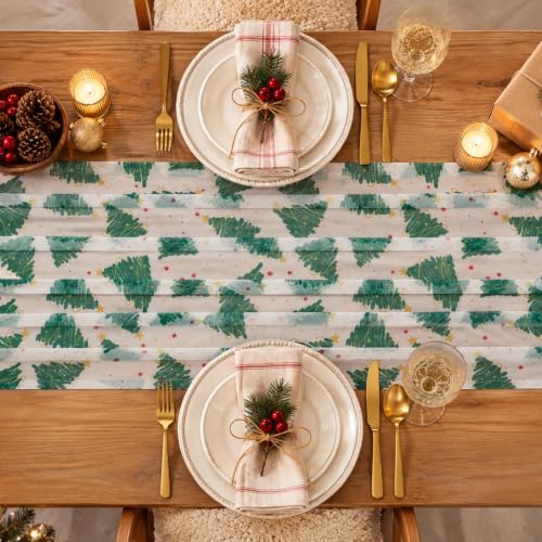Green Christmas Tree Tulle Table Runner 120 Inch - Holiday Table Decor