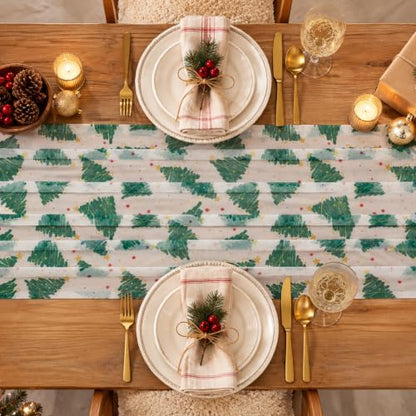 Green Christmas Tree Tulle Table Runner 120 Inch - Holiday Table Decor