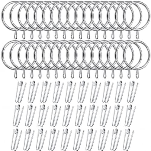 Silver Curtain Rings with 4 Prong Pinch Pleat Hooks - 38mm ID, 30 Sets - Silver & Silver