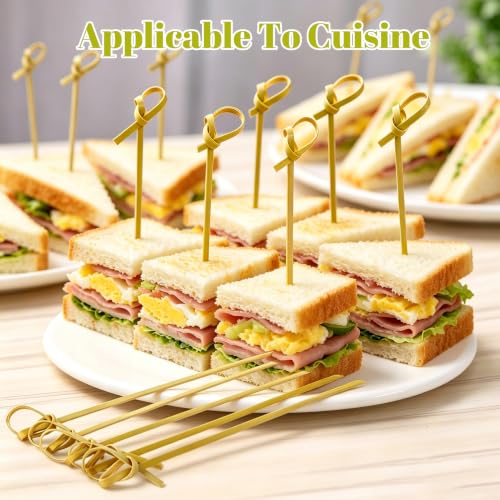 4.7 Inch Bamboo Cocktail Picks - 200 Pcs Knot Design Food Skewers for Appetizers and Drinks