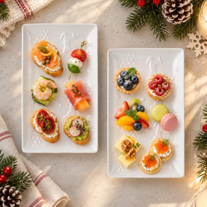 11 Inch Reindeer Ceramic Serving Platters - Set of 2 Christmas Snowflake Dinnerware