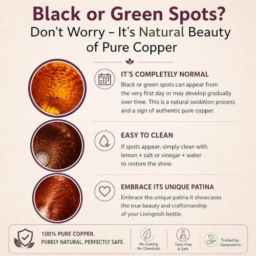 Pure Copper Water Bottle 34oz - Handcrafted Hammered Ayurvedic Drinking Bottle for Daily Hydration