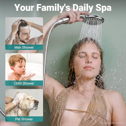 KOSNEW Chrome Handheld Shower Head with 5 Spray Modes - High Pressure, Lightweight