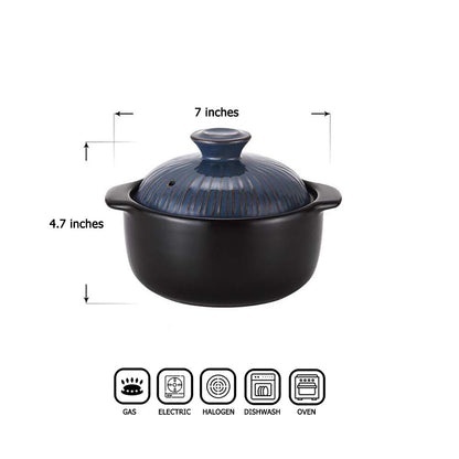 Kitchen Flower Lucia Natural Glazed Ceramic Porcelain Cookware Hot Pot (Vintage Blue 600ml)