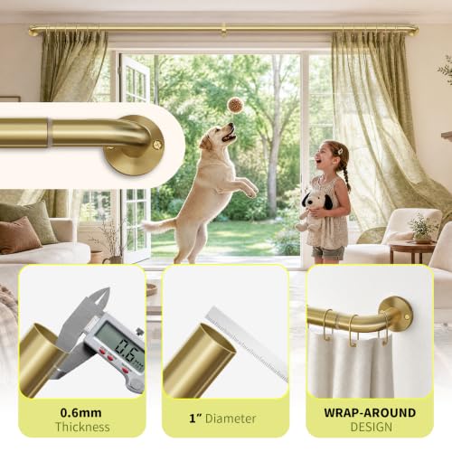 Brushed Gold Curtain Rod 28-48 Inch Wrap Around Window Treatment
