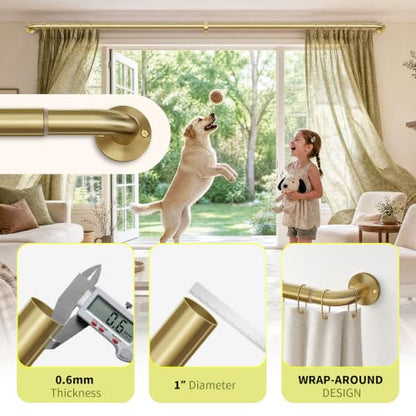 Brushed Gold Curtain Rod 28-48 Inch Wrap Around Window Treatment