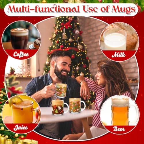 24 Pcs Christmas Glass Mug Gift Set - 12 oz Holiday Coffee Cups with Handles - Winter Designs