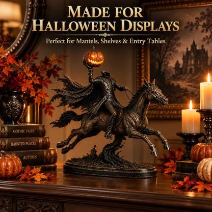 Lighted Headless Horseman Statue with Pumpkin, Gothic Halloween Decor - Variation 1