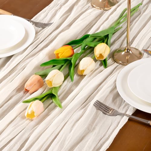 Ivory White Cheesecloth Table Runner 3 Pack - Boho Fall Gauze Linen