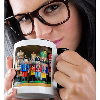 11oz Black Interior Ceramic Mug with Wooden Nutcrackers Christmas Design - Variation of THIS listing