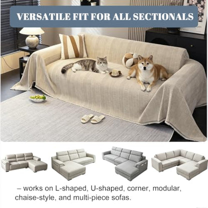 Chevron White Couch Cover Set for Sectional L-Shaped Sofas - 2 Pieces, 71x118 Inches
