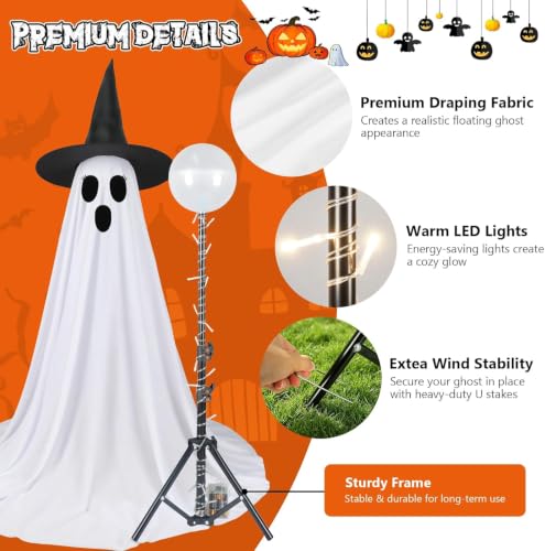 Halloween Ghost Decorations 2 Pack - 5FT Lighted Floating Ghosts with Remote