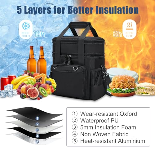 nylobist Insulated Lunch Box for Men/Women: Reusable Lunch Bag for Work Office Daytrip Picnic Beach - Leakproof Cooler Tote Bag Organizer for Adults - Black