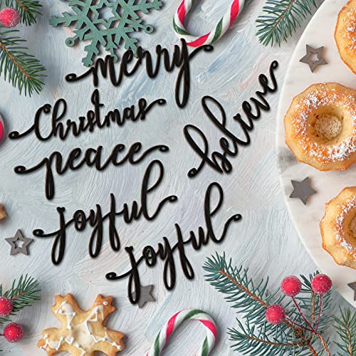 Christmas Wooden Word Sign Ornaments Set - Black, 20 Pieces, Holiday Decor