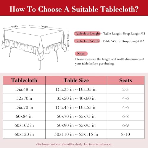 Eternal Beauty Red & White Gingham Ruffled Tablecloth 60x84 Inches - Christmas & Fall Decor