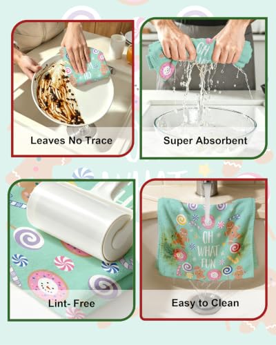 Christmas Hand Towels 2 Pack - Mint Green 18x26 Soft Absorbent Kitchen & Bathroom Towels