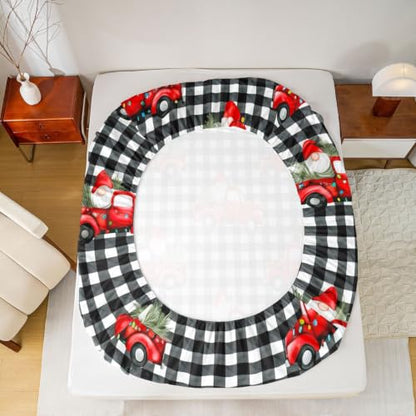 Manfei Buffalo Plaid Gnome Queen Fitted Sheet Set - Christmas Bedding, 16-Inch Deep Pockets