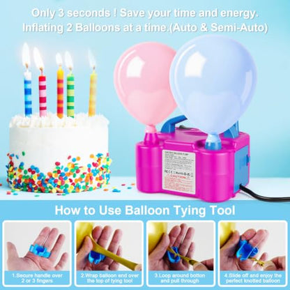Pink Electric Balloon Pump with Dual Nozzle & Tying Tools - Portable Party Decor