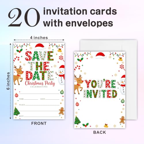 Plaid Reindeer Save The Date Christmas Invitations Pack with Envelopes - 4x6, 20 Count