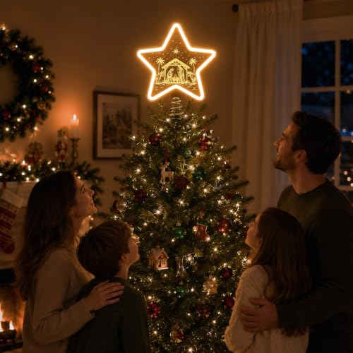 Nativity Tree Topper with Warm White LED - USB or Battery Operated Christmas Decor