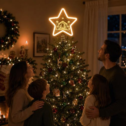 Nativity Tree Topper with Warm White LED - USB or Battery Operated Christmas Decor