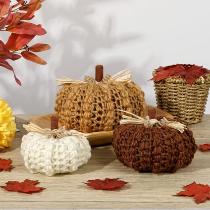 Set of 3 Handmade Knitted Pumpkins - Fall Autumn Decor, Thanksgiving, Christmas