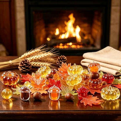 155PCS Fall Vase Filler Set - Acrylic Pumpkins, Maple Leaves, Acorns & More